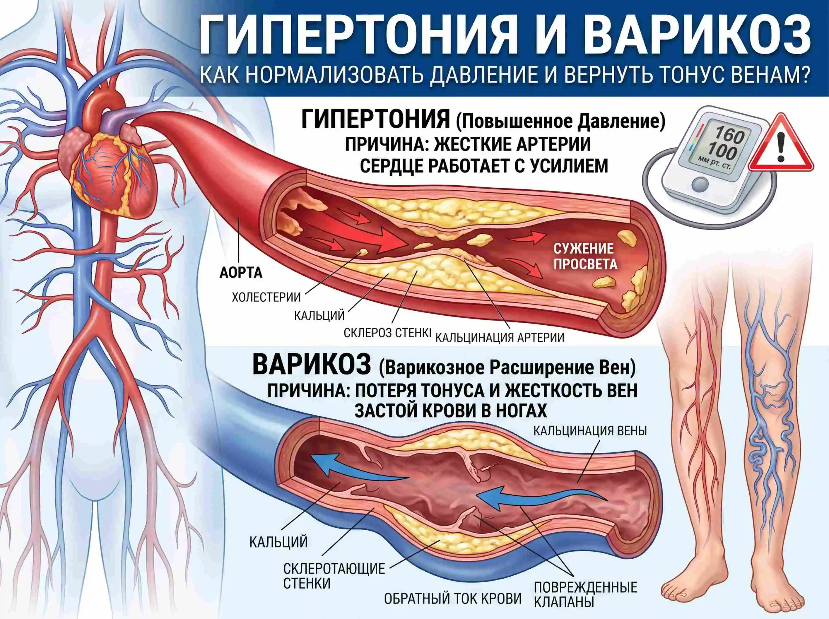 Гипертония и варикоз. Как нормализовать давление и вернуть тонус венам?